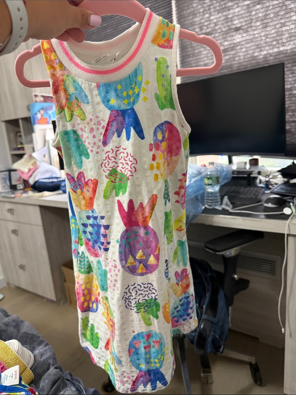 deux par deux White Multicolor Pineapple Print Tank Dress